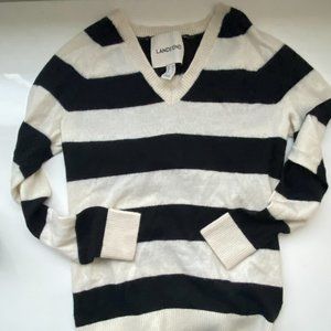 Black and White Striped 100% Cashmere Sweater Lands End / Size M